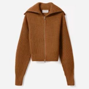 Everlane Chunky Cardigan with Zip, Almond, Small